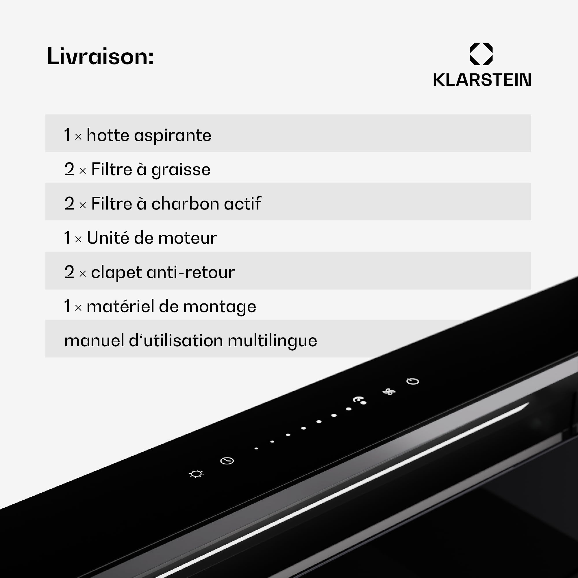Hotte aspiration descendante Klarstein 60 cm, hotte aspirante escamotable évacuation/air recyclé pour la cuisine, aspirante silencieuse sans tuyau, débit d'air 713