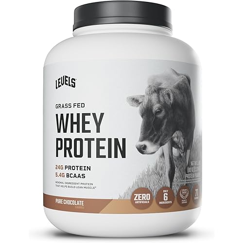 Levels Grass Fed Whey Protein Powder, No Artificials, 24G of Protein, Pure Chocolate, 5LB