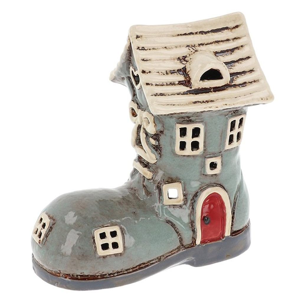 🏡 Village Pottery Small Boot House Grey Tealight Holder | 15 x 14.7 x 8 cm