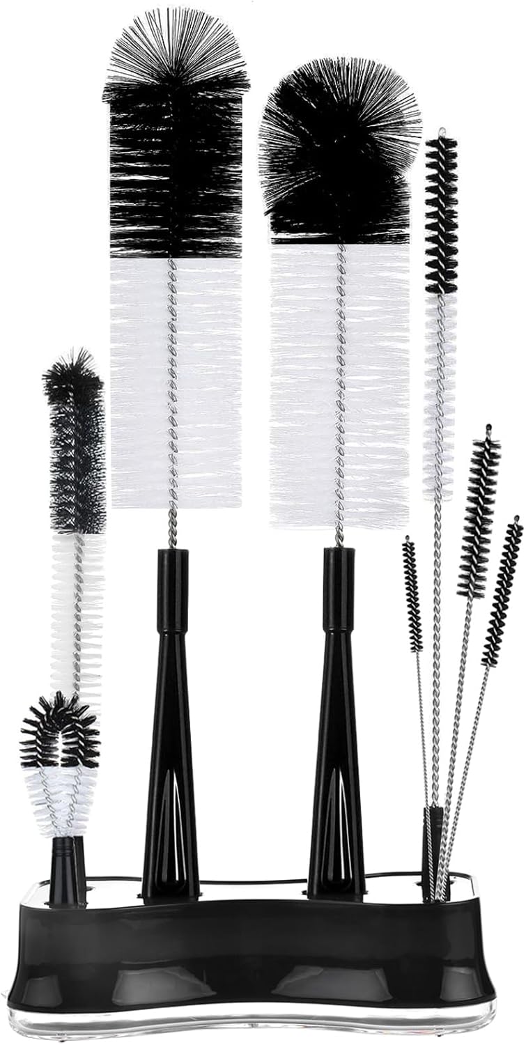 ALINK 8 Pack Black Bottle Brush Cleaning Set with Stand, Long Handle Bottle Cleaner with Holder for Narrow Neck Beer Wine Brewing Bottles, Stanley Water Bottles, Baby Bottles, Tumblers, Carafe, Straws ALINK 8 Pack Black Bottle Brush Cleaning Set with Stand, Long Handle Bottle Cleaner with Holder for Narrow Neck Beer Wine Brewing Bottles, Stanley Water Bottles, Baby Bottles, Tumblers, Carafe, Straws