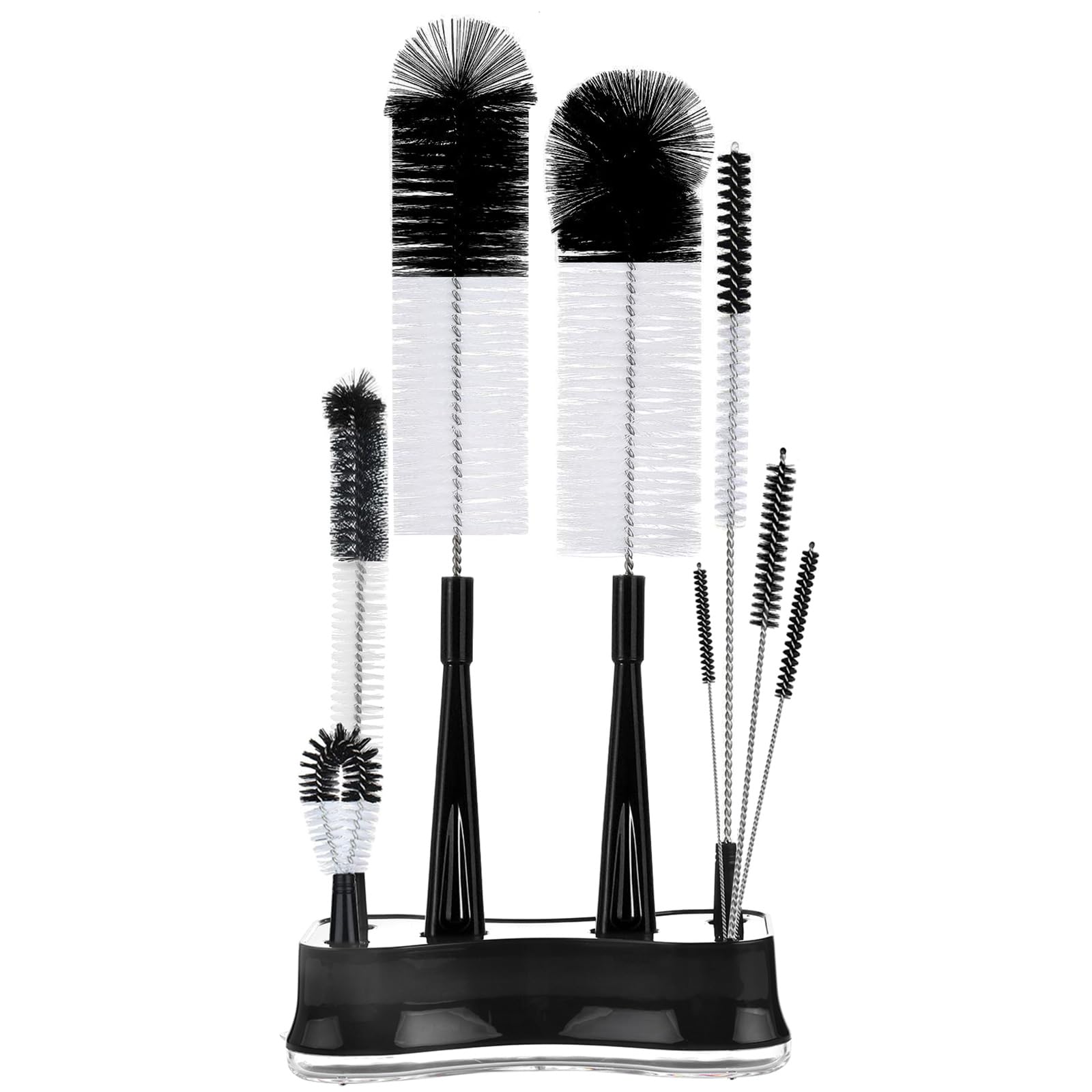 ALINK 8 Pack Black Bottle Brush Cleaning Set with Stand, Long Handle Bottle Cleaner with Holder for Narrow Neck Beer Wine Brewing Bottles, Stanley