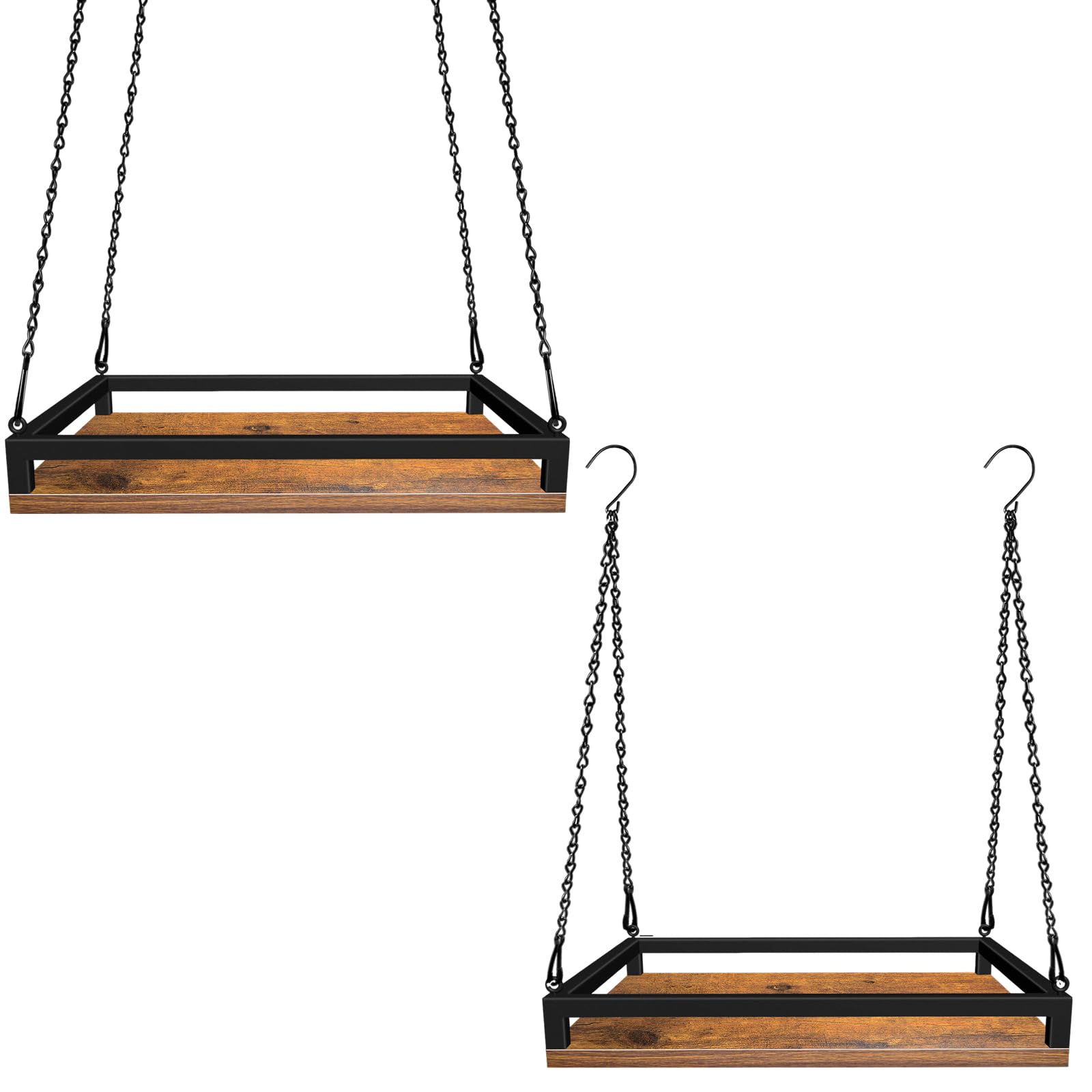 Plant Hanger Indoor, Wooden Hanging Plant Holder with Metal Frame Large Hanging Planter for Indoor Plants Load 50LB Hanging Plant Shelf with 27.6" Long Chain, Ideal for Heavier Pots