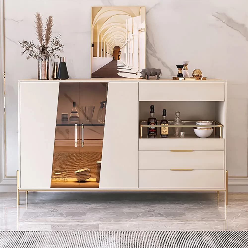NG Decor,Minimalist Khaki Buffet Tempered Glass Doors & Shelf Sideboard Tray Wine Rack-image-2