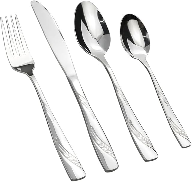 Lesbye Kitchen Cutlery Sets, 32 Pieces/Service for 8, Stainless Steel Dinnerware Knife Fork Spoon, f