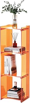 Acrylic Bookcase Cube Storage Bookshelf, Standing Display Bookshelf Floor Standing for Bedroom Living Room Orange 3cube