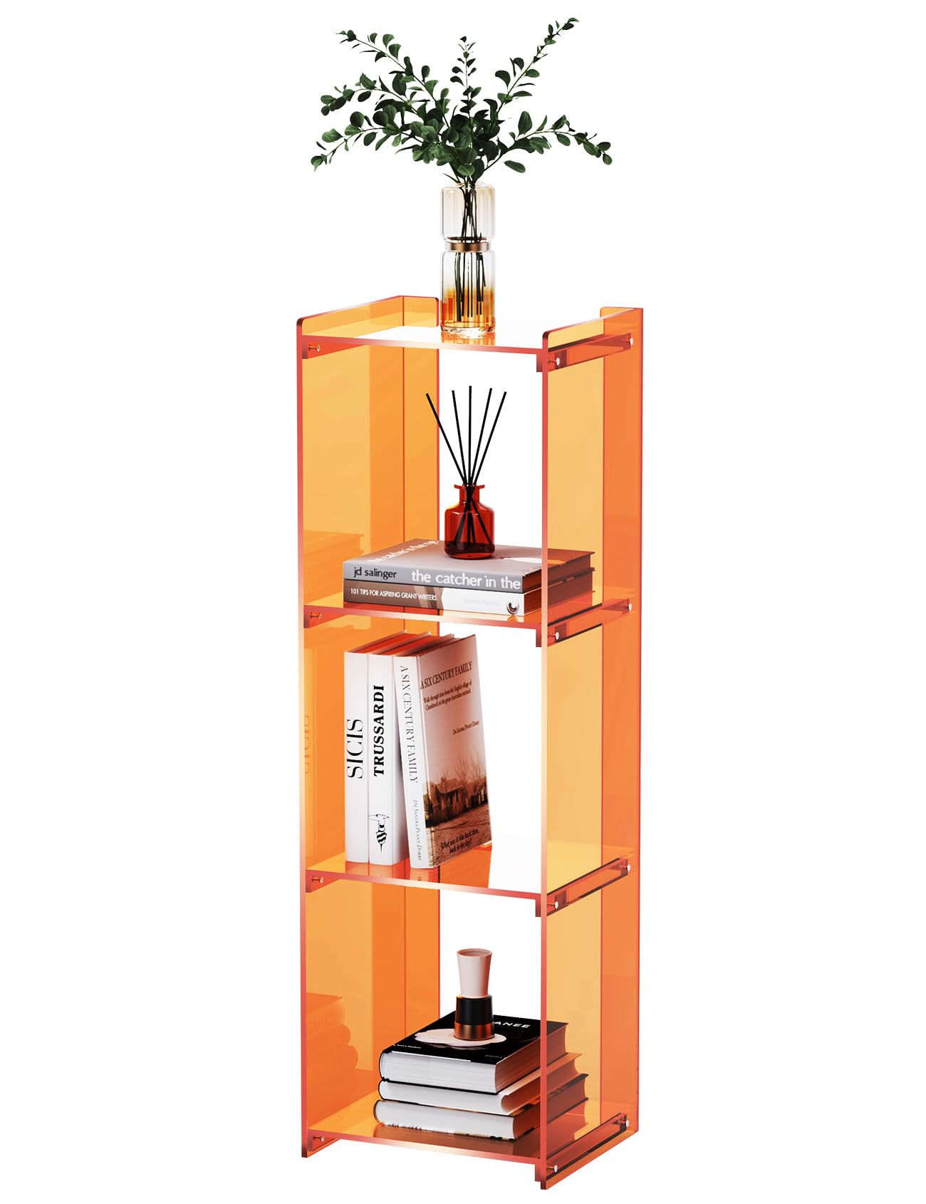 Solaround Acrylic Bookshelf Bookcase, Narrow Freestanding, Storage Organizer Rack Shelf for Living Room, Office, Bedroom