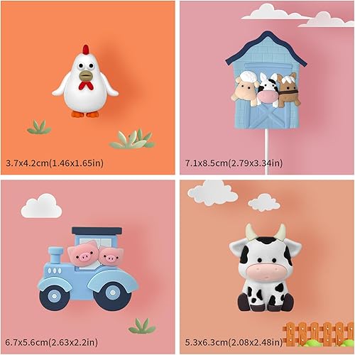 Miniatura 2 de 6 adornos para tartas de granja, decoración de animales de dibujos animados para decoración de fiesta de cumpleaños, baby shower (azul)