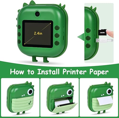 Miniatura 6 de Ainiv Cámara de impresión instantánea para niños, cámara dual 1080P con papeles de impresión y 5 bolígrafos de color, tarjeta SD de 32 GB, regalo