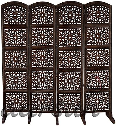 Aarsun Handcrafted Wooden Room Divider (4 Panel with Stand, Brown 4)