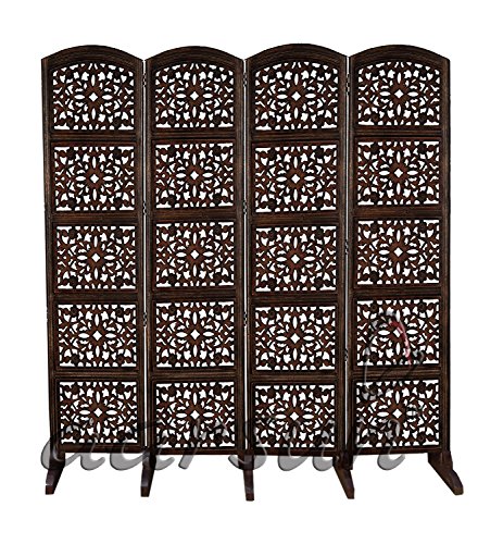 Aarsun Handcrafted Wooden Room Divider (4 Panel with Stand, Brown 4)