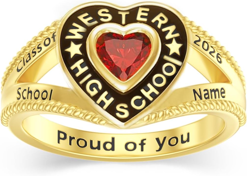 Customized 2025 Class Ring 925 Sterling Silver/10K 14K 18K Real Gold Personalied High School College University Graduation Rings with Birthstone for Women Men Student Anniversary Graduation Gift