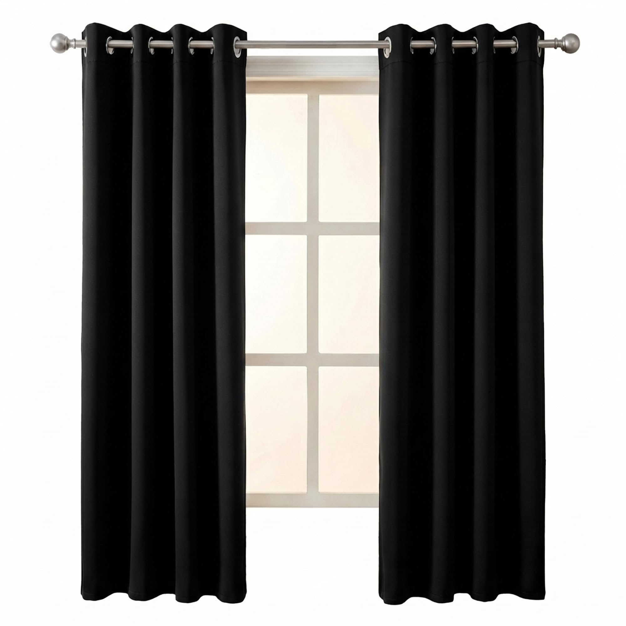 100% Blackout Window Curtains, 5 Feet, Solid Design, Faux Silk, Thermal Insulated, Noise Reducing Eyelet Door Curtain with Tie Back for Living Room & Bedroom, 115x150cm, Pack of 1 - Black
