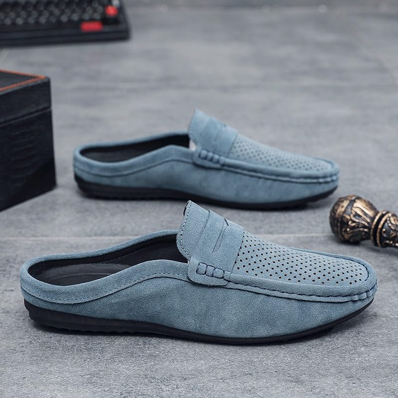 Loafers for Men Suede Vamp Perforated Half Penny Loafers Shoes Resistant Anti-Slip Flexible Prom Fashion Slip On2