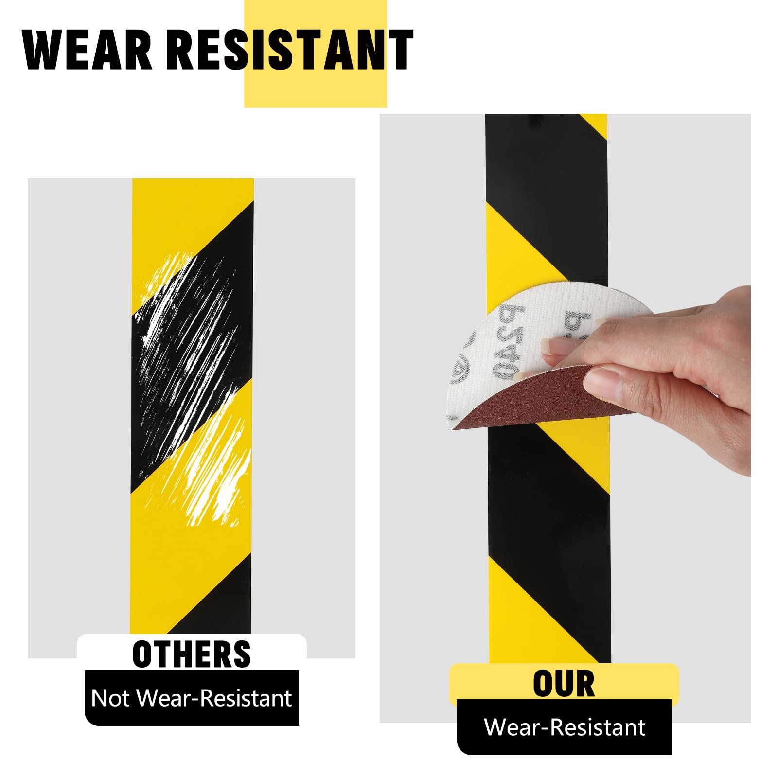 T.R.U. Black/Yellow Safety Tape – 3" X 60' Roll, Anti-Slip Grip Grit, Non-Skid Sticker