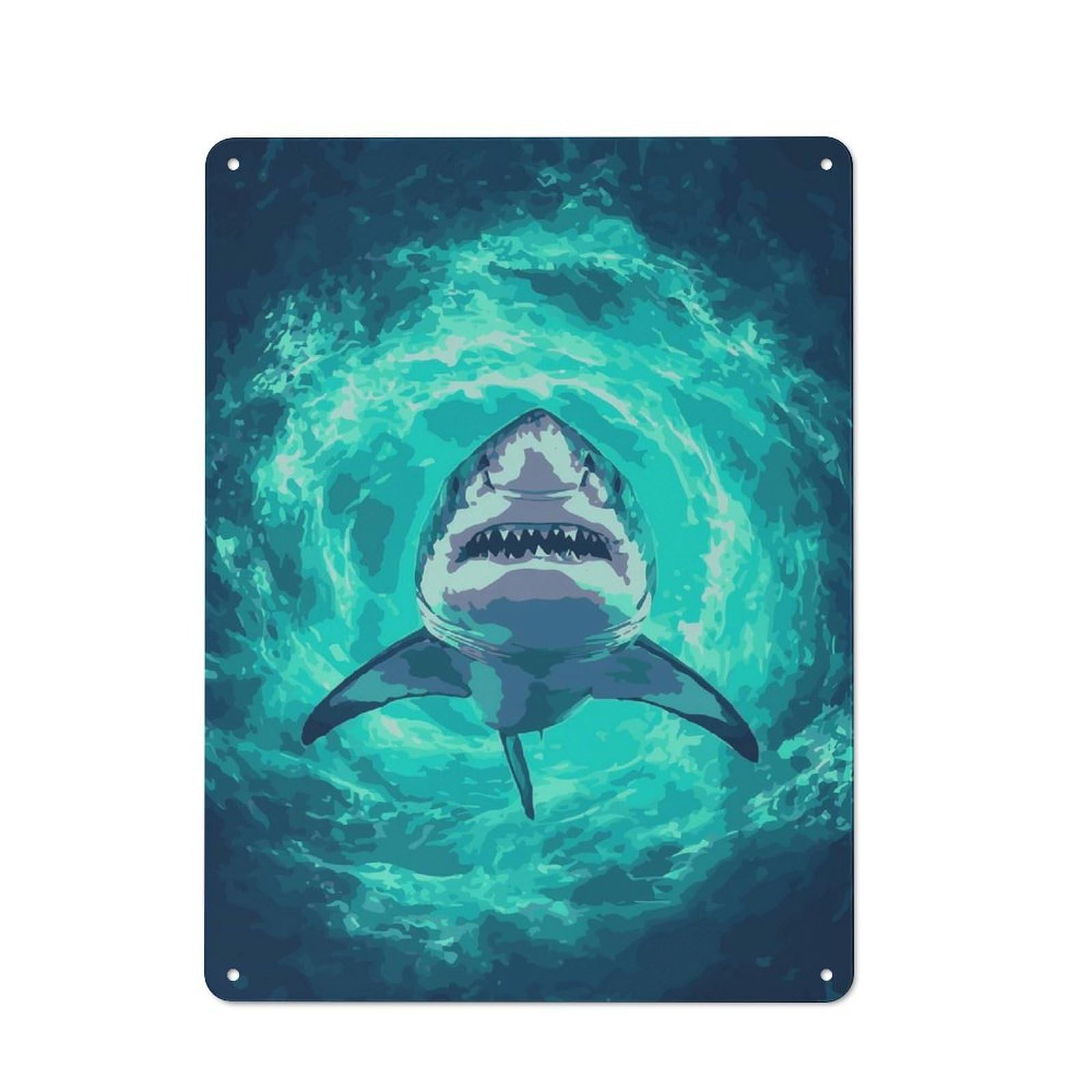 Junmoney Great White Shark In Ocean Depths 40X30cm Retro Metal Sign With For Home Office Or Studio, Suited To Wall Displays In Home Offices And Studios