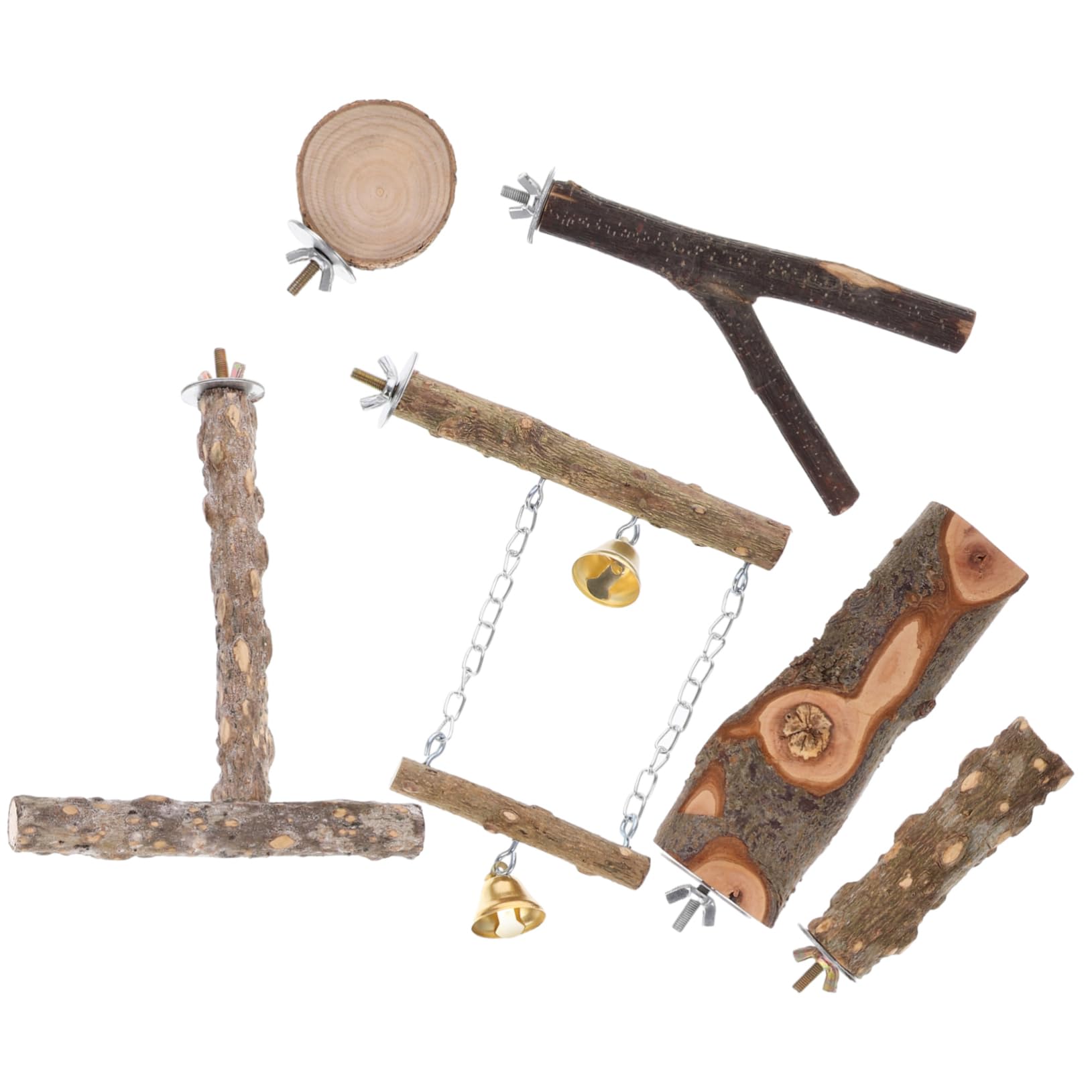 CIYODO 6pcs Bird Perch Stand Natural Chewing for Parrots Parakeets Finches for Bird Cage Swing Exercise Durable Cozy Resting Place