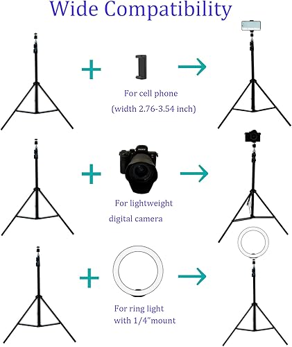 Miniatura 3 de Trípode de hasta 82.6 pulgadas de alto para teléfono celular y cámara ligera, trípode súper alto con soporte para teléfono celular para iPhone 14