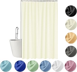 PLASTIFIC Modern Design Shower Curtains Water Repellent Bathroom Curtain With Hooks (White)
