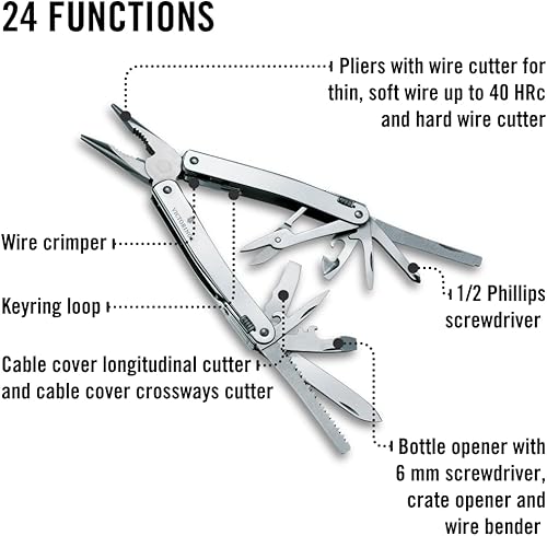 Miniatura 5 de Victorinox Swiss Tool Spirit X Multi Tool, 24 Function Swiss Made with Locking Blade and Long-Nosed Pliers, incl. Leather Case - Silver Plateado
