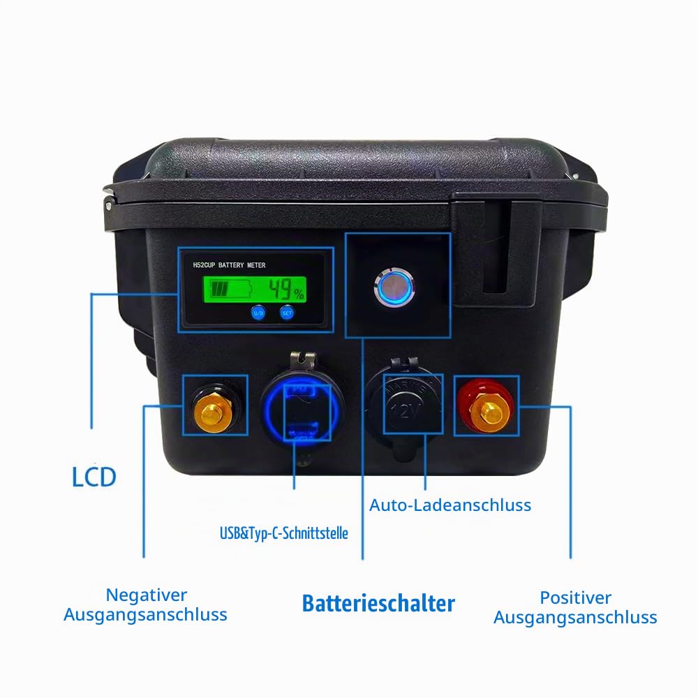 lifepo4 12V 100Ah mit Bluetooth und Ladegerät, Marine Batterie 100A Intelligente BMS 6000+ Zyklen Akku für Trolling-Motoren, Marine, Boote,Camping