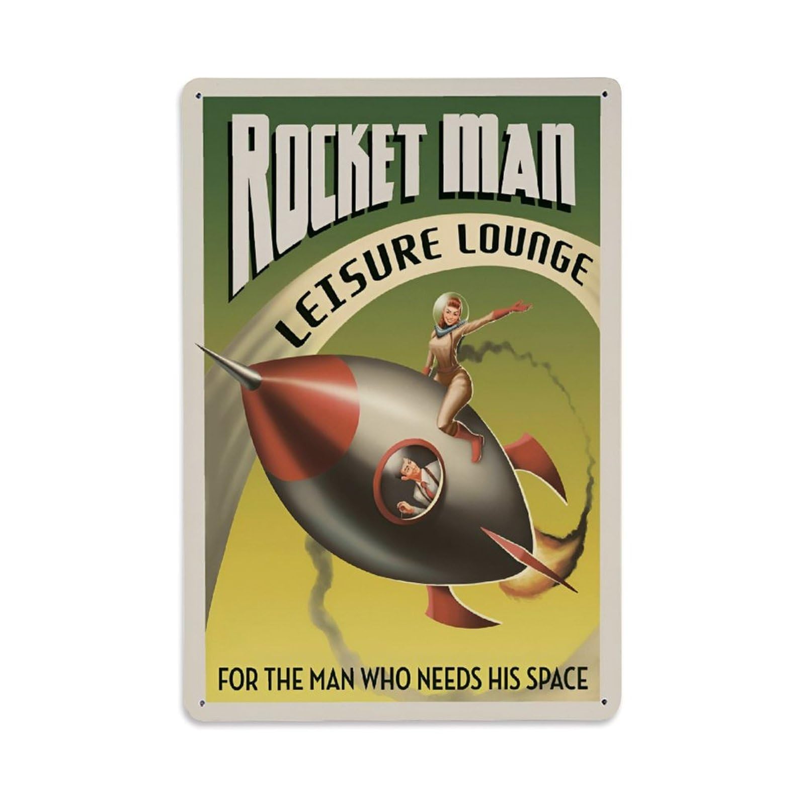 Vintage Space Poster Rocket Man Leisure Lounge Metal Tin Sign Wall Decor for Cafe, Club, Garden Metal Poster 8x12Inch