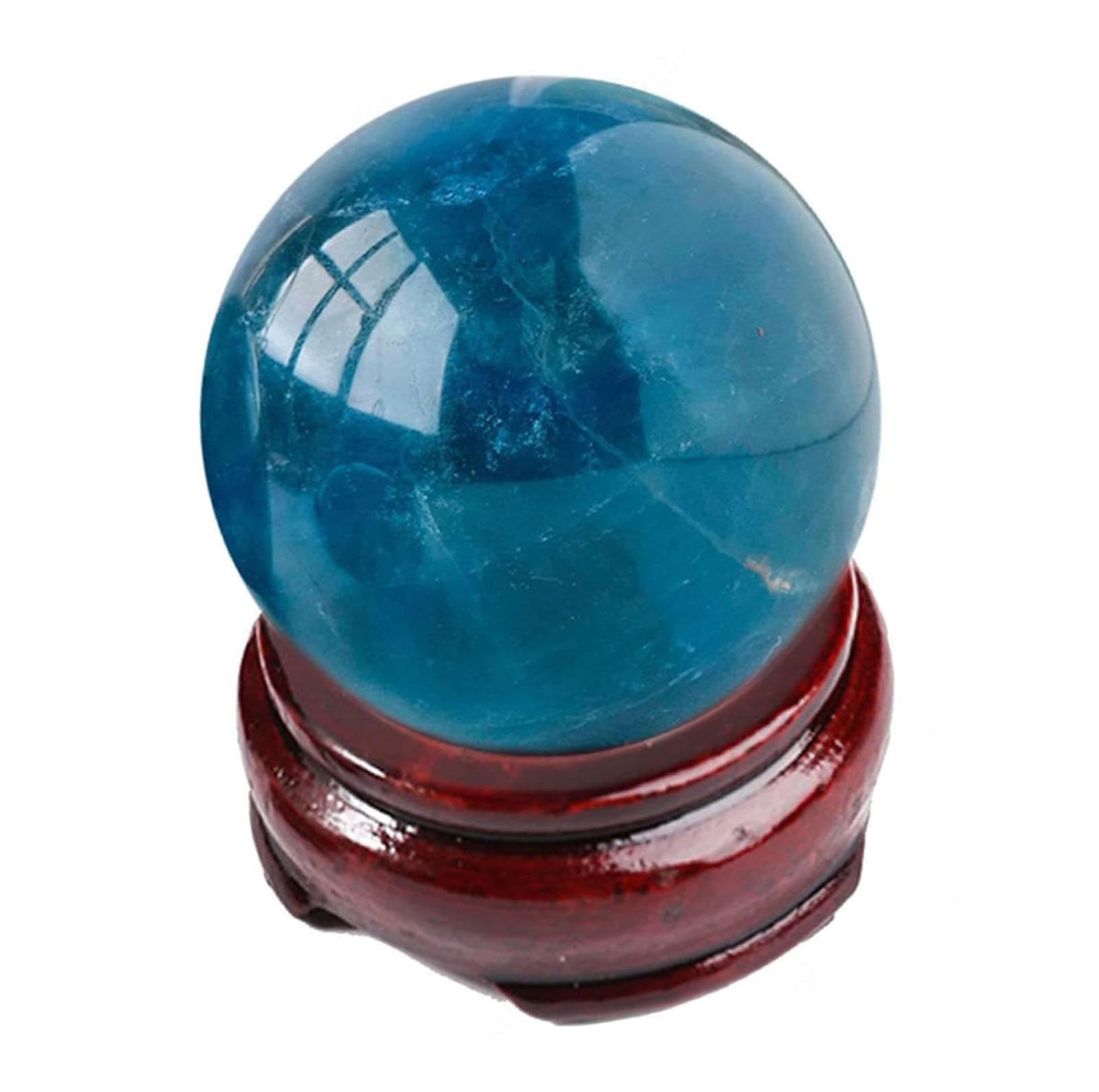 Bola de Cristal de Fluorita Azul con Soporte, Bola de Piedra Preciosa de Esfera de Cristales Naturales, Bola Redonda de Piedra Pulida de Energía Curativa, Decoración del Hogar,60~70mm