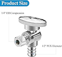 Vista 2 de WiseWater Válvula de Parada de Ángulo PEX de 1/2 Pulgada PEX x 1/4 Pulgada de Compresión, Válvula de Apagado de 1/4 Vuelta, Accesorio de Fontanería