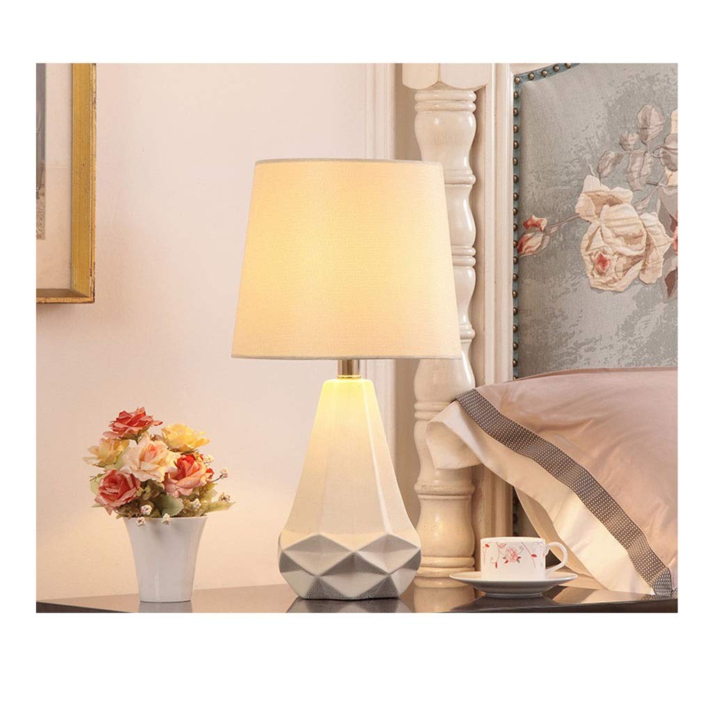 Lampada Da Tavolo E27 In Ceramica E Tessuto Bianco - 53cm, Comodino, Scrivania, Lettura, Cameretta