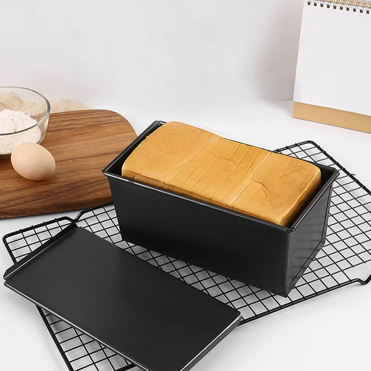Cabilock 2 Piezas Molde para Pan de Tostadas con Tapa Deslizante Molde Reutilizable para Hornear Pan Utensilio de Cocina Práctico para Panes y Pasteles