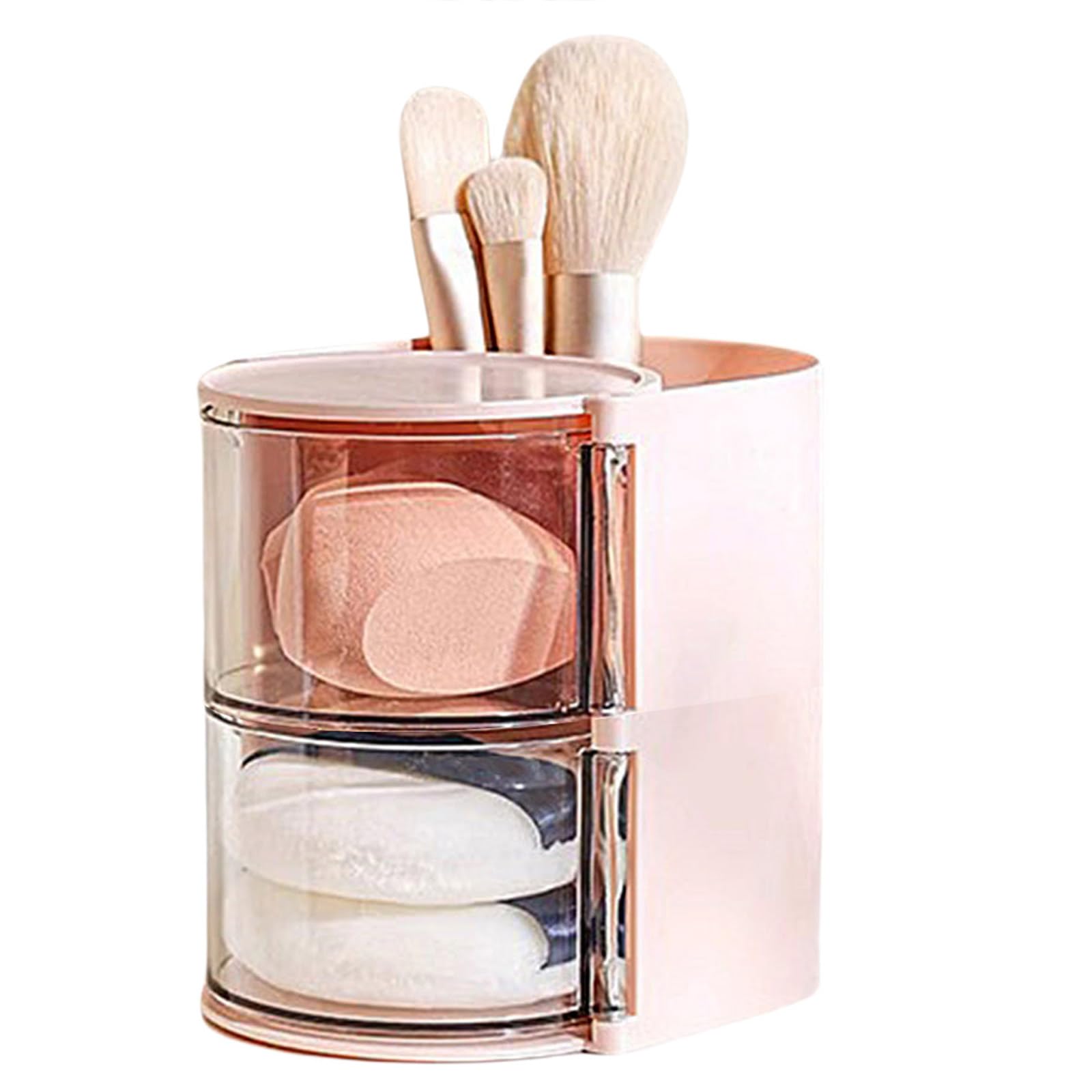 Elegante caja de almacenamiento de brochas de maquillaje y esponjas, organizador de cosméticos multiusos, accesorio para el hogar para mujeres de moda