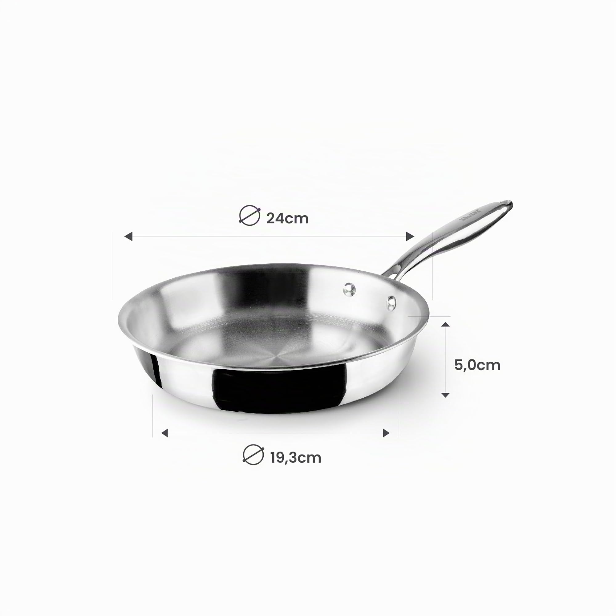 IBILI Padella triply naturale, 24 cm, Acciaio inossidabile, Adatto per induzione, senza antiaderente