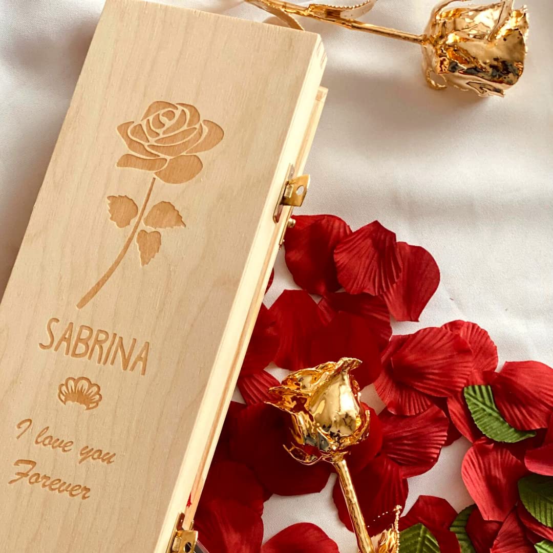 Amikado - Rose en Or et Son Coffret Personnalisé - Rose en Or éternelle, 26 cm et 24 carats - Cadeau Saint Valentin, Cadeau Maman