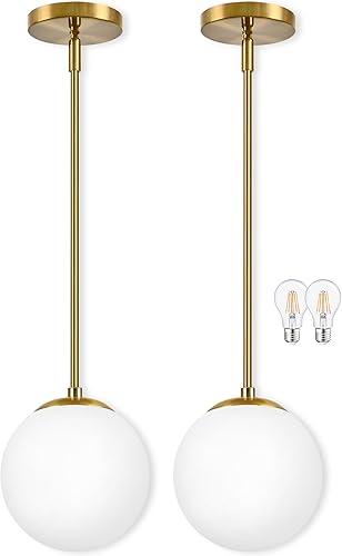 Miniatura 19 de Lámpara Colgante de Globo de 6" Dorada Lámpara Colgante de Mediados de Siglo Luces Colgantes de Globo para Isla de Cocina Acabado en Latón Cepillado