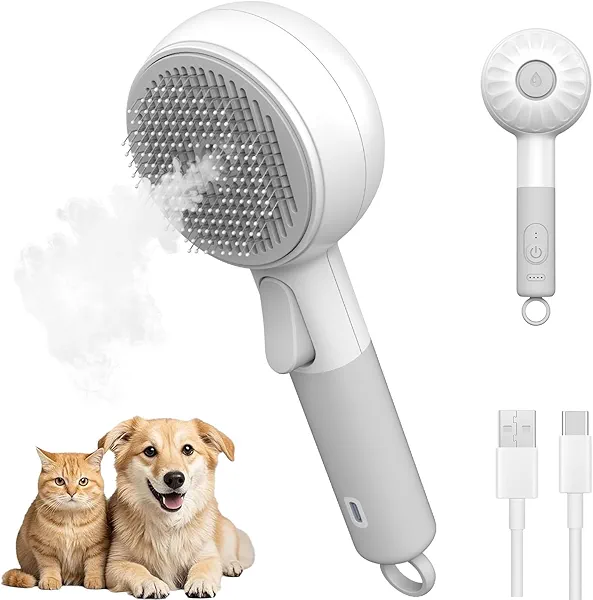 Cat Steam Brush, Cat and Dog Steam Brush, for Shedding with Release Button, 2 Speed Adjustable Spray USB Rechargeable Pet Grooming Supplies, for Dogs and Cats Pet Hair