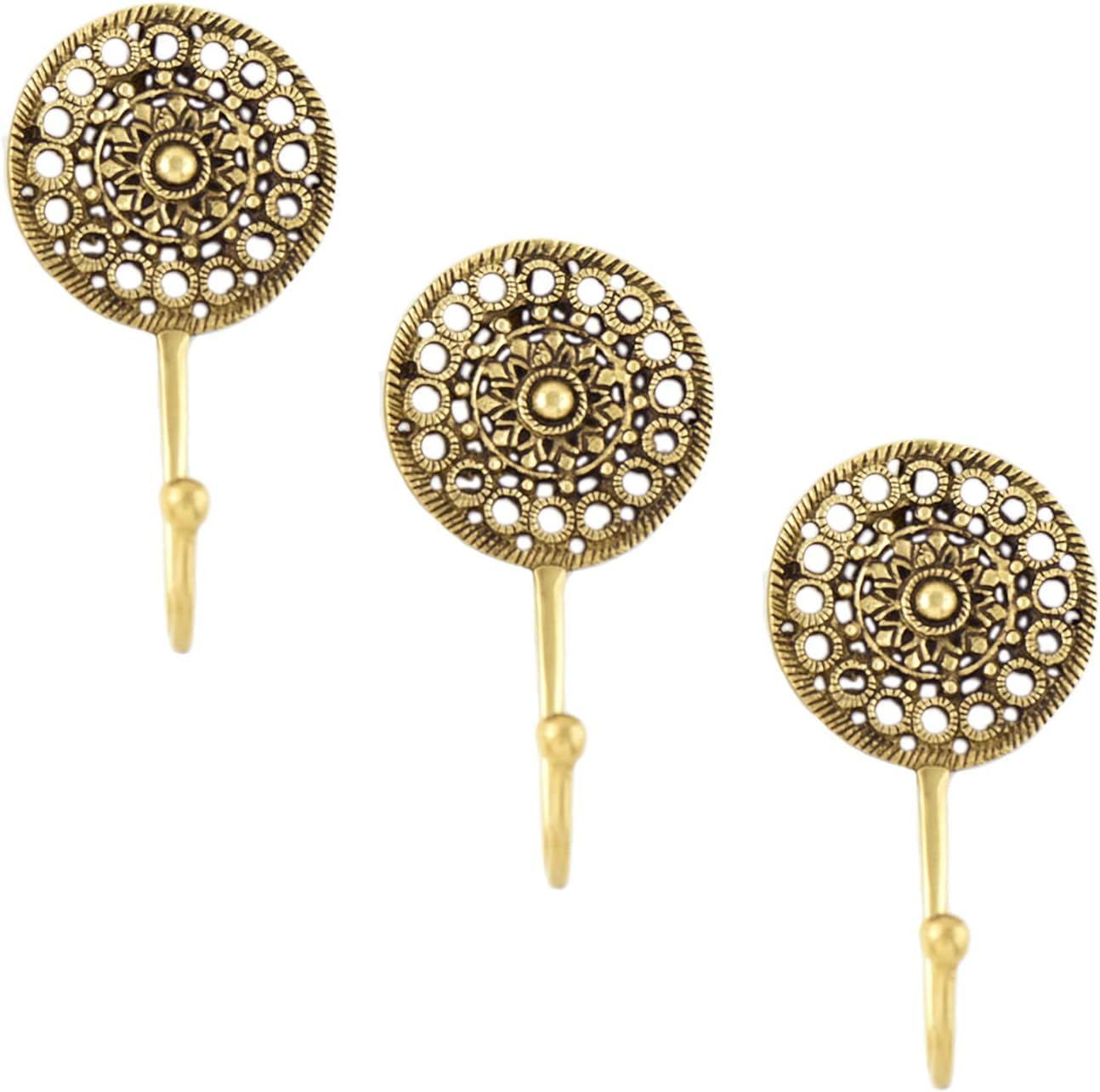 3 Boho Gold Decorative Wall Hooks Brass Shabby Chic Key Holder Coat Rack Wall Mount Vintage Coat Hooks for Hanging Coats Style 2