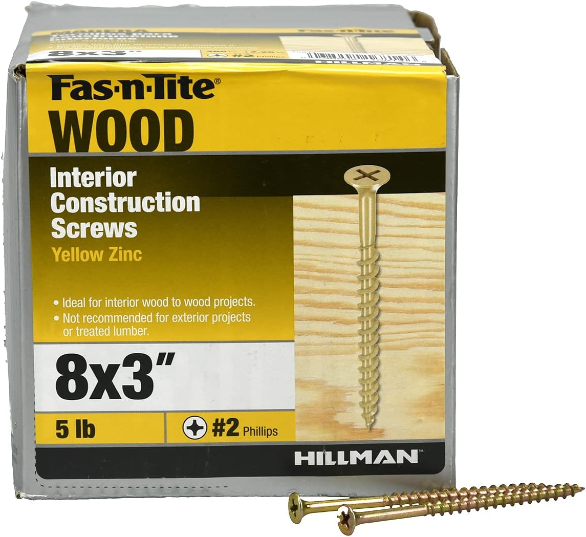 Interior Yellow Zinc Construction Wood Screw, 5lb Box (#8 x 3")