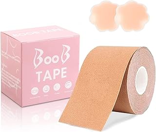 Boob Tape, Boobytape for Breast Lift Breast Tape,Bob Tape for Breast Lift, Breathable Athletic Tape with 2 PCS Silicone Breast Petals Reusable and Waterproof Adhesive Bra for A-E Cup Large Breast