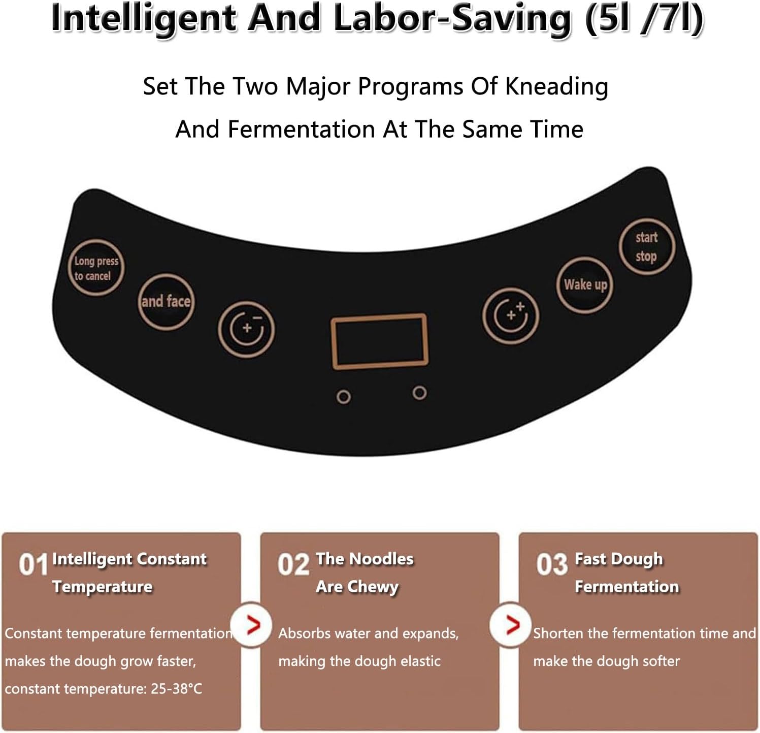Dough Maker with Ferment Function, 5L/7L Non-Stick Stainless Steel Dough Flour Mixer with Measuring Cups & Spoons, Dough Kneading Machine, Timing &Touch Panel, 25-38℃ Dough Proofer, for Home 7L