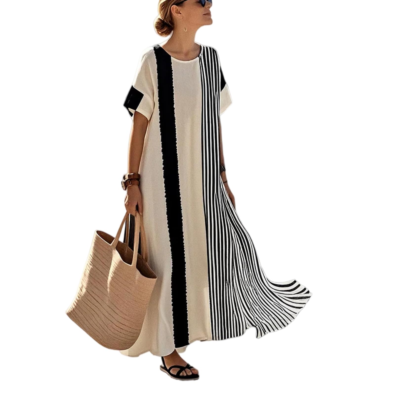 Vestido Suelto de Bloques de Color para Mujeres en la Playa vacacional