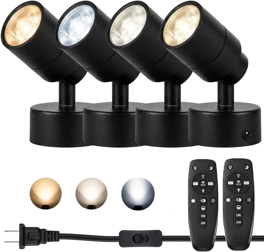 5W LED Spot Lights Indoor Uplights with Remote, Dimmable 10 Color 3000K/4000K/5000K/6000K Uplight & Down Spotlight Accent Lighting for Plants,120V Uplighting with 6 FT Cord with Switch