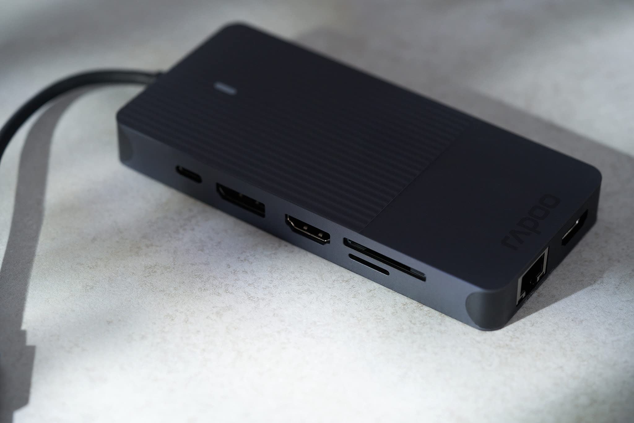 Rapoo Hub z 12 portami "UCM-2006" wtyk USB - C (złącza: HDMI, RJ45, USB-C, USB-A,jack 3,5mm, SD/SDHC/SDXC Card/microSD, 100 W, 5 Gbit/s, kabel 0,18m) szary