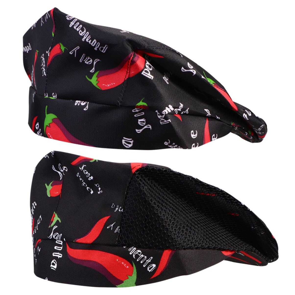 SOIMISS 2pcs Comfortable Beret Chef Hat for Kitchen and Restaurant Work Stylish Waiter Cap Random Chillies and Mesh Design for Chefs and Service Staff