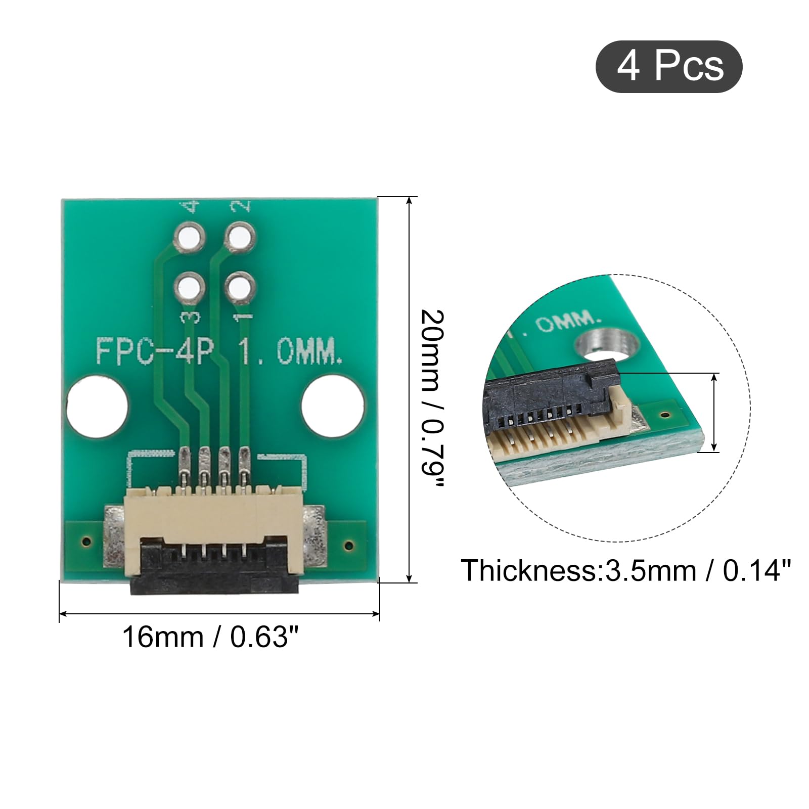 QUARKZMAN Scheda Convertitore FPC FFC PCB 4P 1,0mm Sul Lato Socket, 0,5mm Sul Retro, a DIP 2,54mm per LCD Stampante 3D Telecamera DVD TV Laptop 4pz