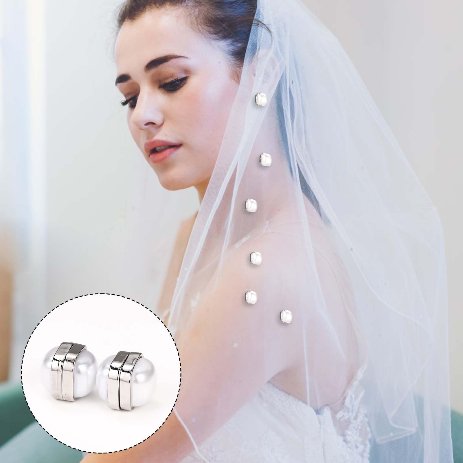 12 Poids De Voile Magnétiques Perles Argentées | Pour Robe De Mariée, Hijab, Foulard, Vêtements