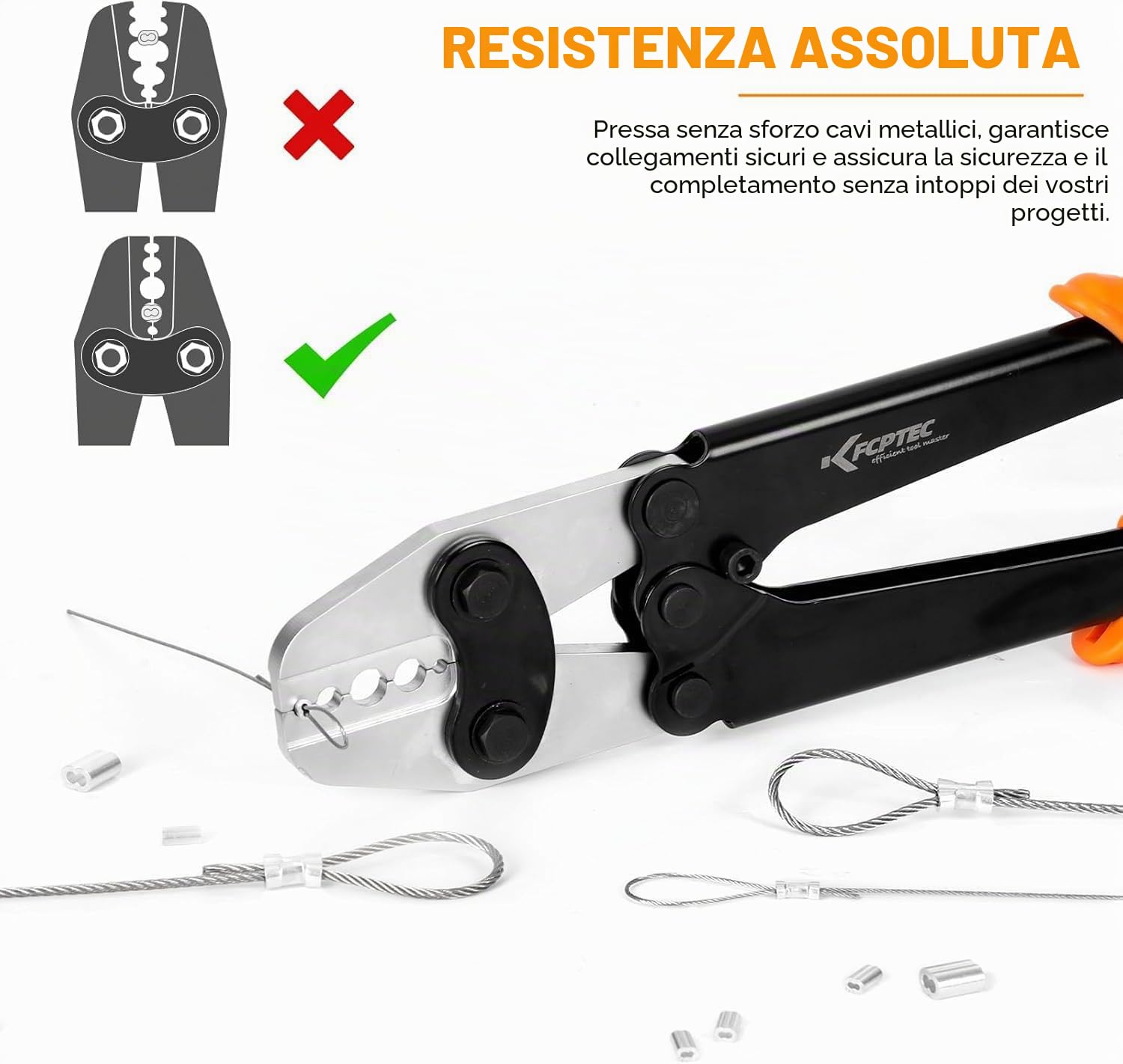 KF CPTEC Pinza crimpatrice per fune metallica 1/16" – 3/16" (1,58 – 5,0 mm) – Pinze per manicotti in alluminio & manicotti ad anello, carico pesante per pesca, ringhiere e fune metallica