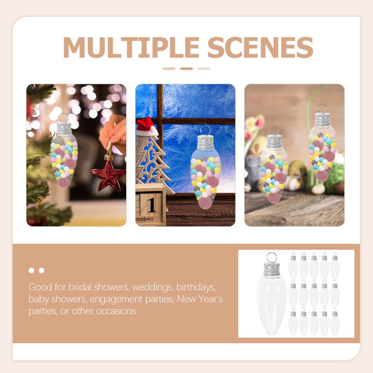 20pcs 35ml Bulb Shaped Candy Bottles Pet Candy Packaging Containers Christmas Hanging Ornaments Storage
