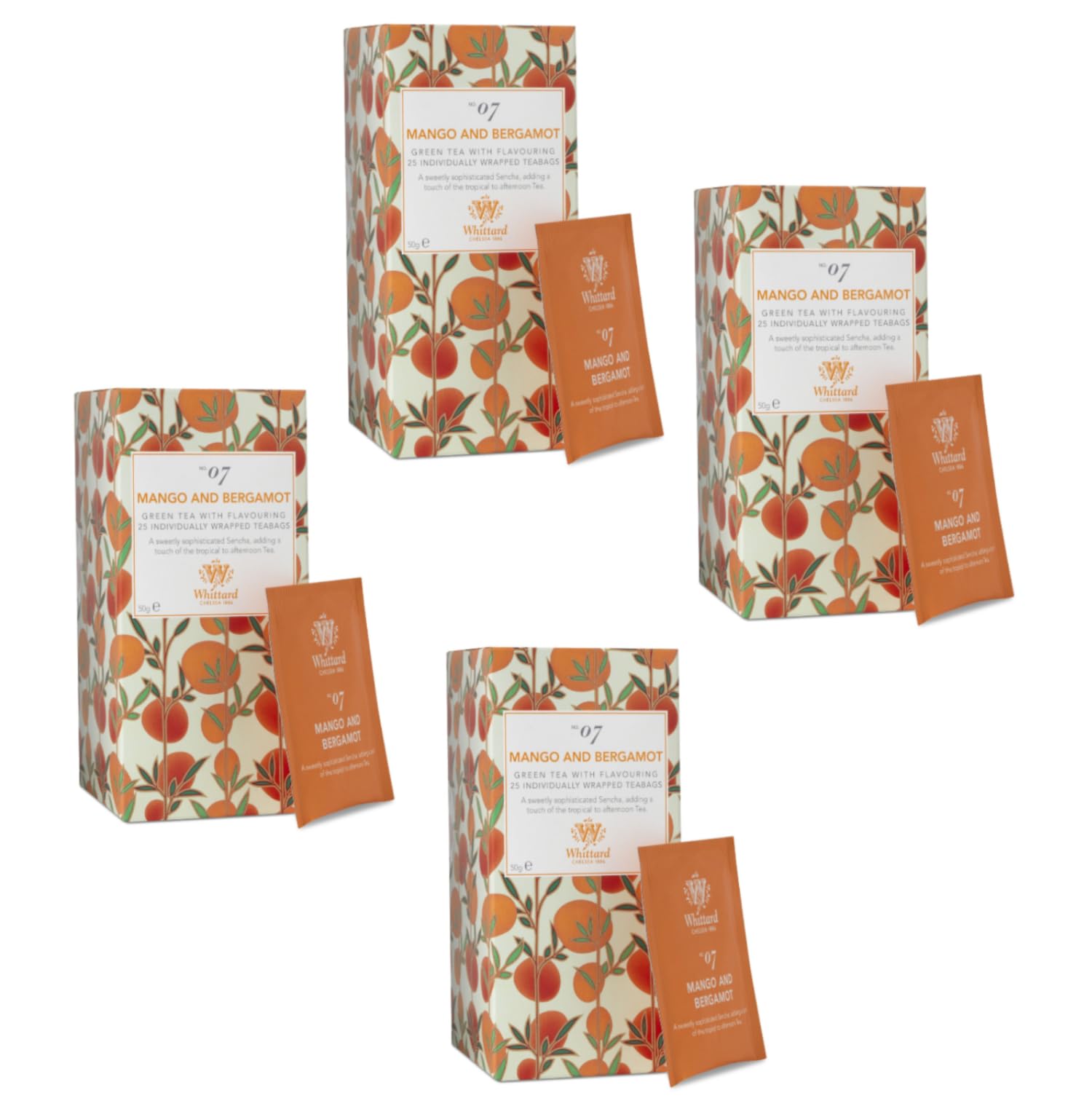 Whittard® | Tè Verde Aroma Mango Bergamotto - 4 x 25 Filtri | Tè Verde Sapore Dolce e Fruttato in Bustine
