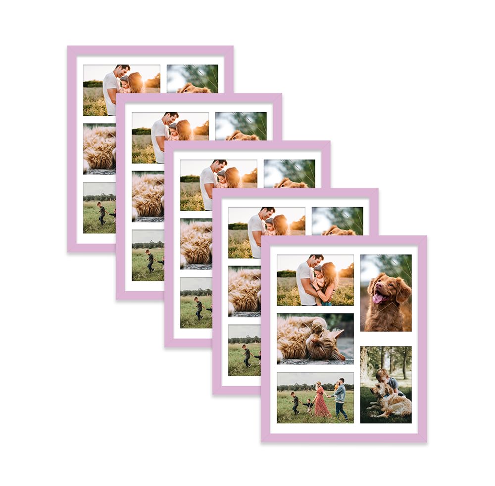 Lilac Multi Photo Frame - Holds 5 x 6x4 Pictures, Family Collage Picture Frame for Wall Display, 14x11 Frame size, Set of 5 — image 1