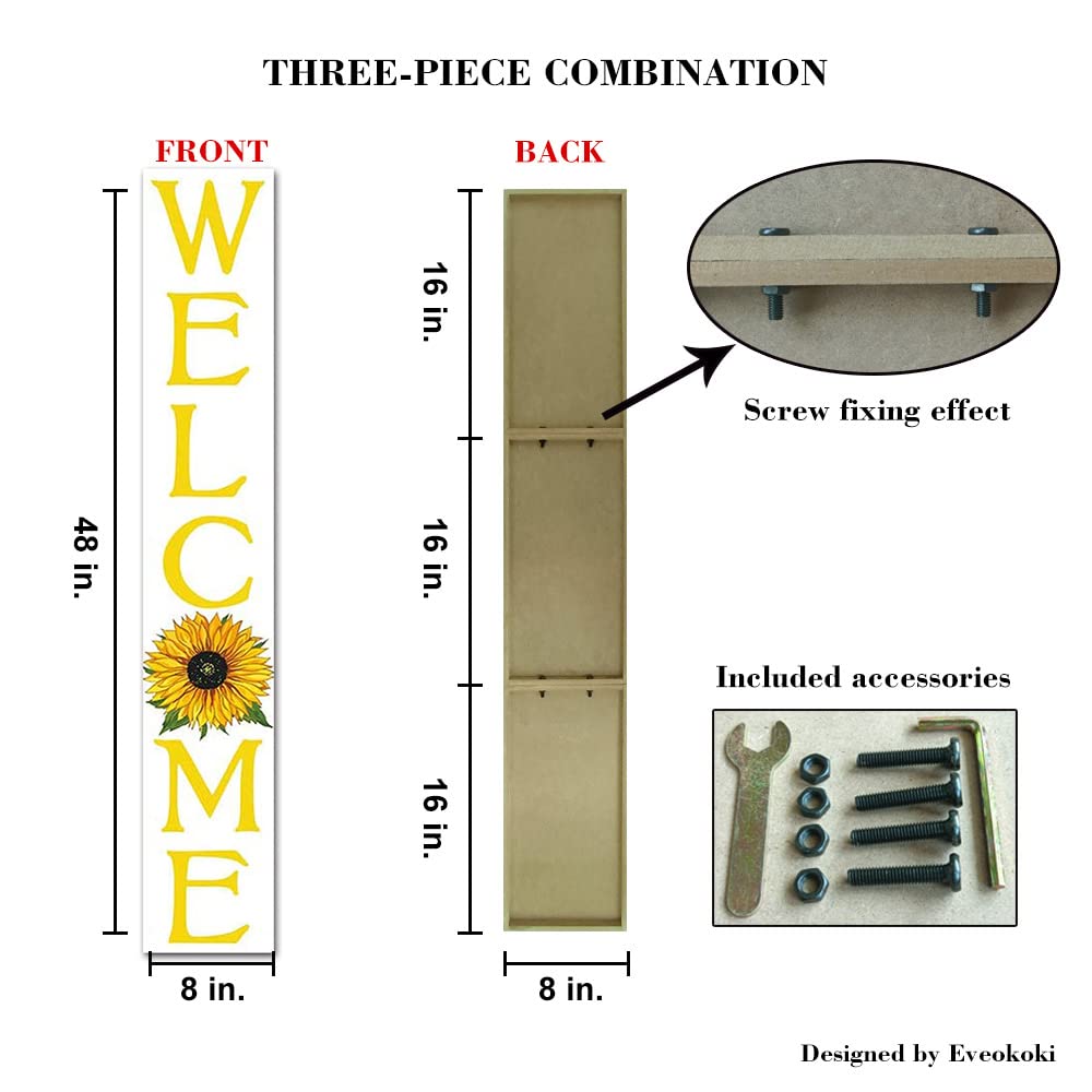 KMszsm Sonnenblumen/vertikales Veranda-Schild mit Blumen/Veranda, Willkommensblumen-Schild/Veranda-Neigbar/Veranda-Schild/Außenschild, 20,3 x 121,9 cm