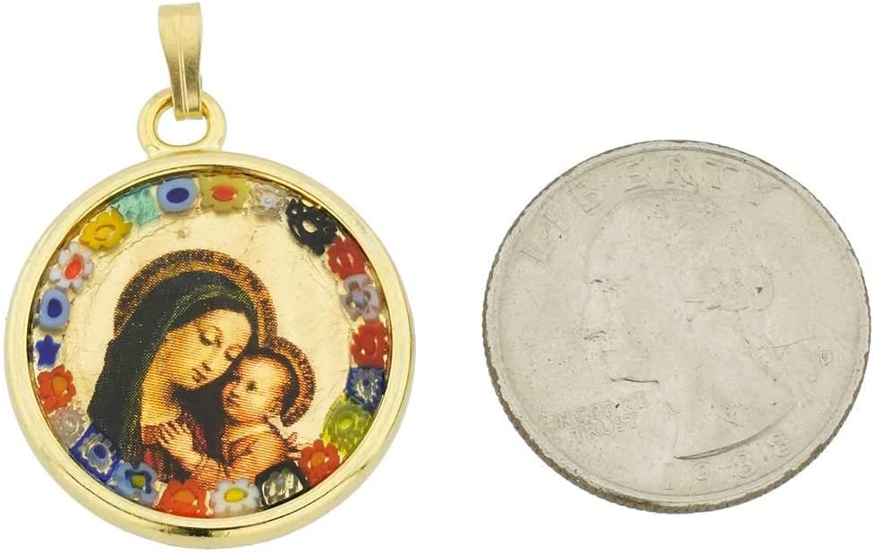 Glass Of Venice Murano Glass Madonna and Child Millefiori Pendant